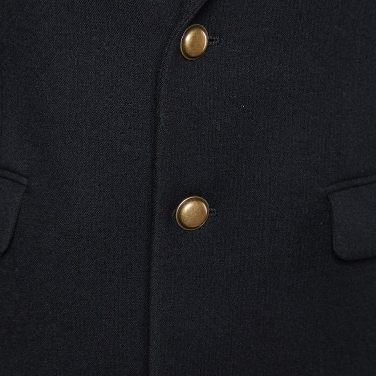 Pre Owned Saint Laurent Paris Black Wool Anchor Detail Single Breasted Blazer L