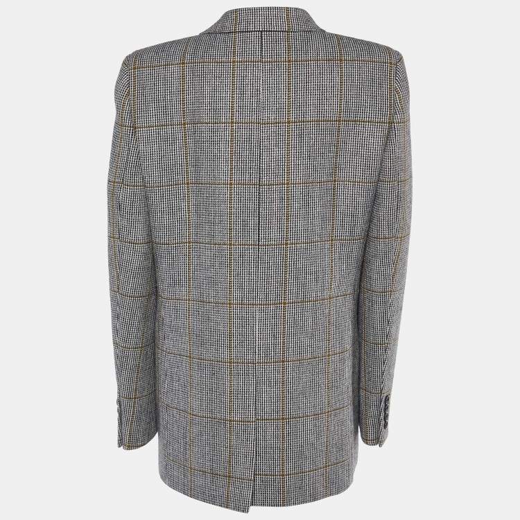 Pre Owned Saint Laurent Craie Noir Ocre Checked Wool Tailored Blazer M