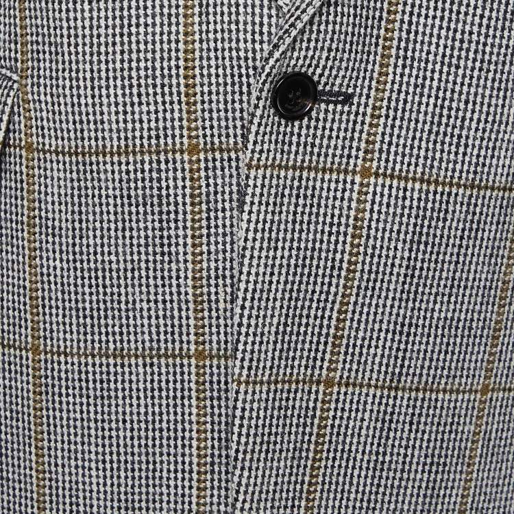 Pre Owned Saint Laurent Craie Noir Ocre Checked Wool Tailored Blazer M