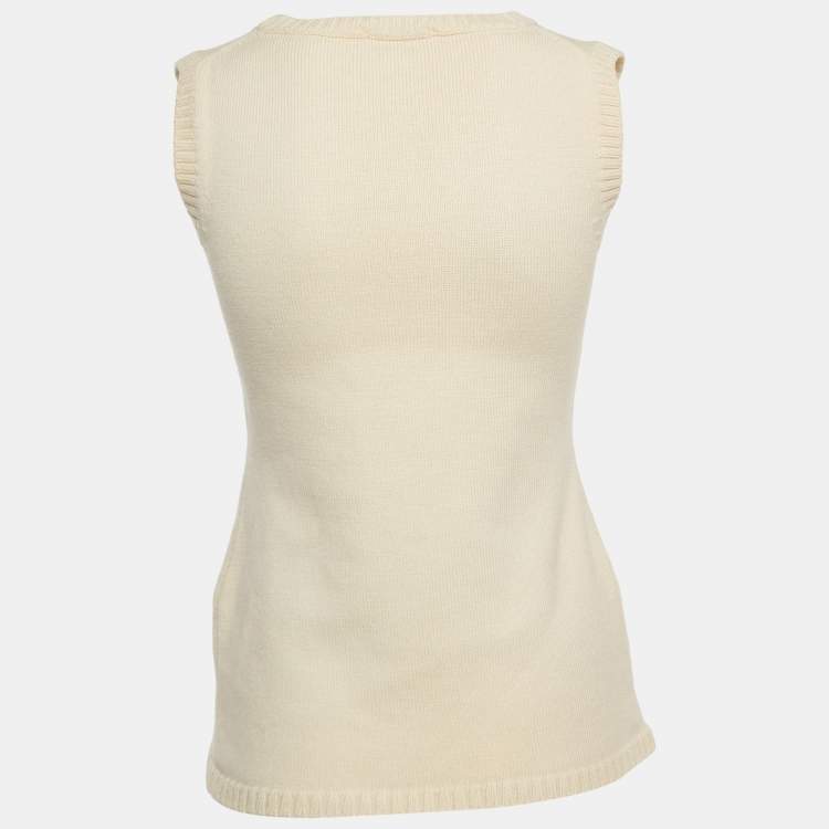 Pre Owned  Saint Laurent Paris Vintage Cream Wool Knit Sleeveless Sweater S
