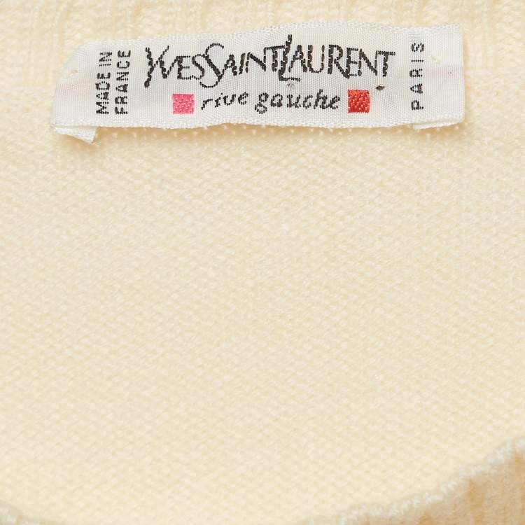 Pre Owned  Saint Laurent Paris Vintage Cream Wool Knit Sleeveless Sweater S