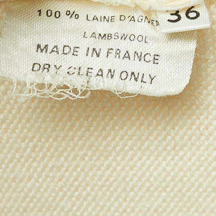 Pre Owned Saint Laurent Paris Vintage Cream Wool Knit Open Front Belted Cardigan S