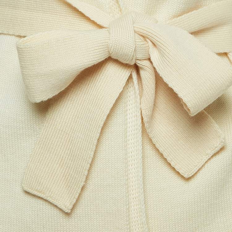 Pre Owned Saint Laurent Paris Vintage Cream Wool Knit Open Front Belted Cardigan S