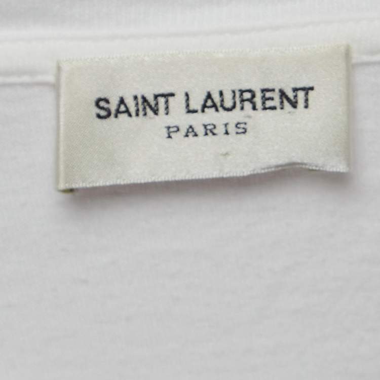 Pre Owned Saint Laurent  White Palm Tree Print Distressed Cotton Knit T-Shirt L