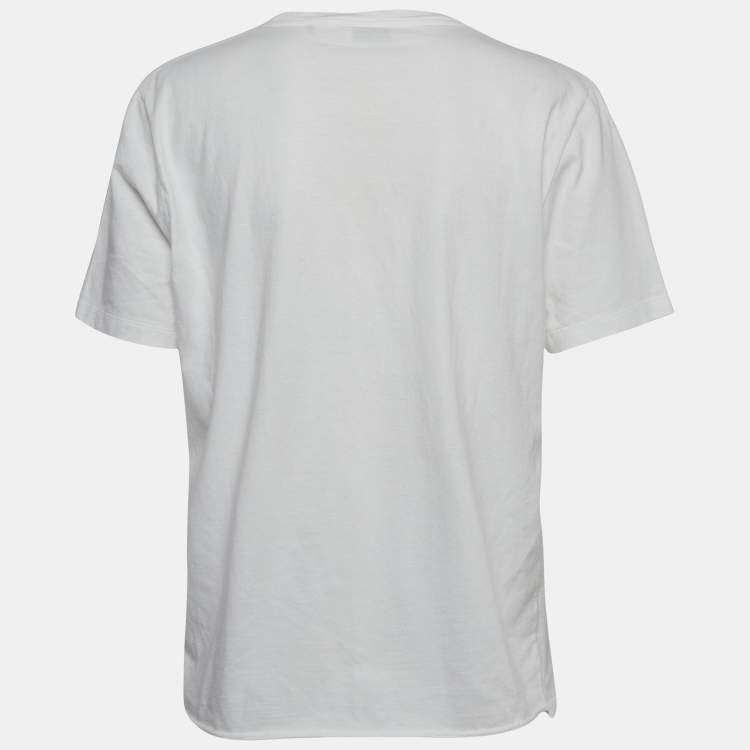Pre Owned Saint Laurent  White Palm Tree Print Distressed Cotton Knit T-Shirt L