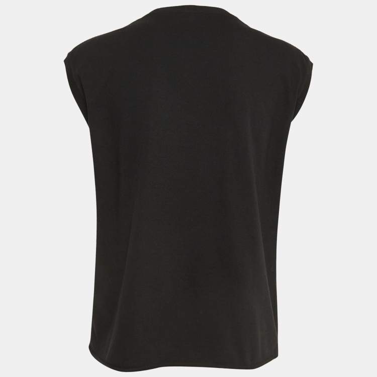 Pre Owned Saint Laurent Black VHS Print Cotton Ripped Sleeveless T-Shirt M
