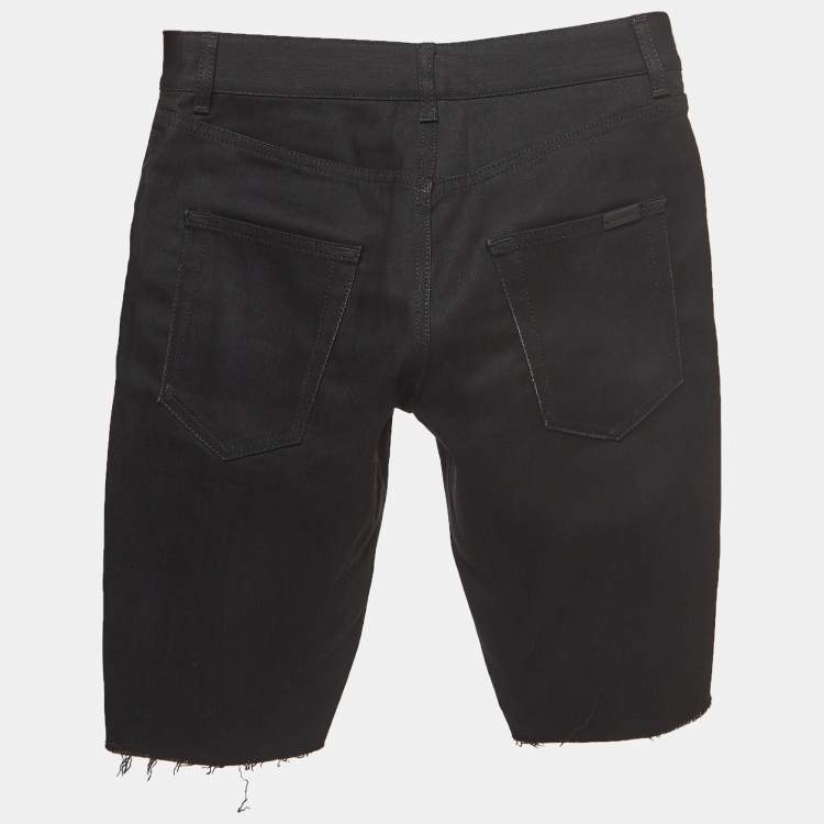 Pre Owned Saint Laurent Paris Black Denim Raw Edge Shorts S Waist 24''