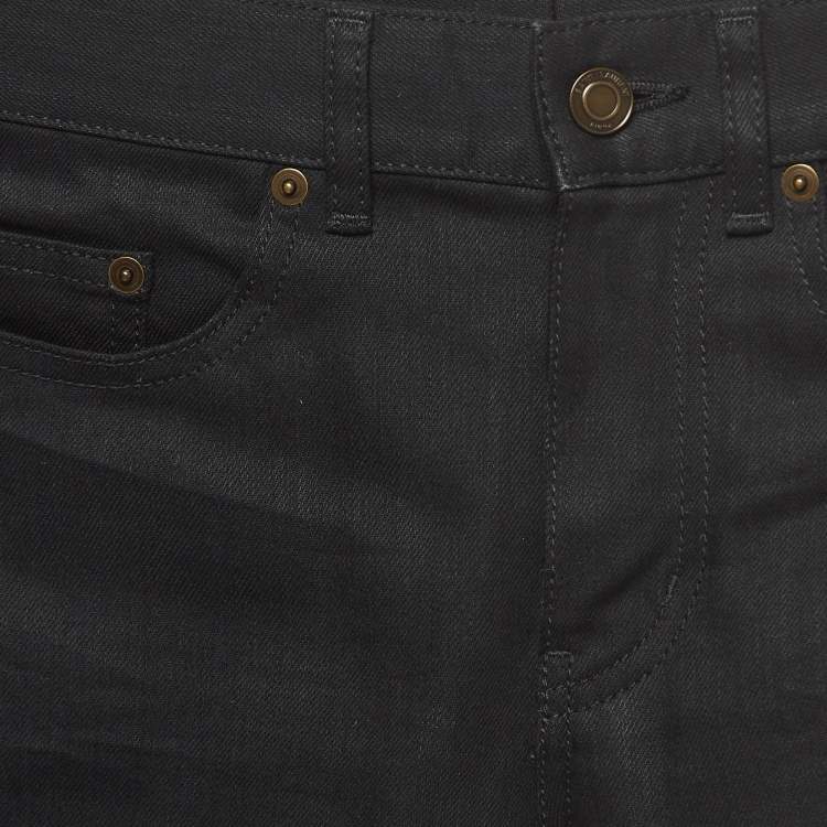 Pre Owned Saint Laurent Paris Black Denim Raw Edge Shorts S Waist 24''
