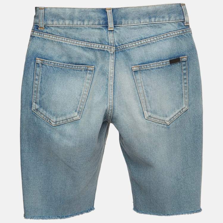 Saint Laurent Paris Blue Distressed Denim Bermuda Shorts S