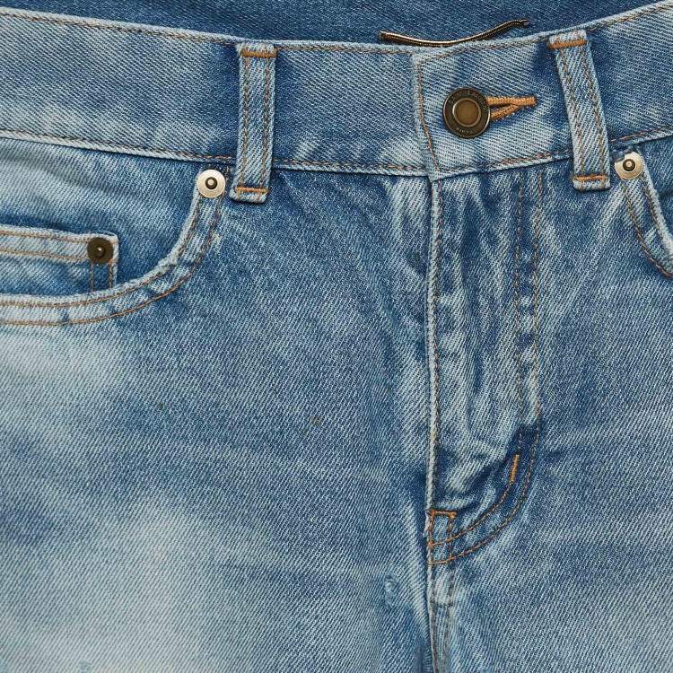 Pre Owned Saint Laurent Paris Blue Distressed Denim Bermuda Shorts S Waist 24''