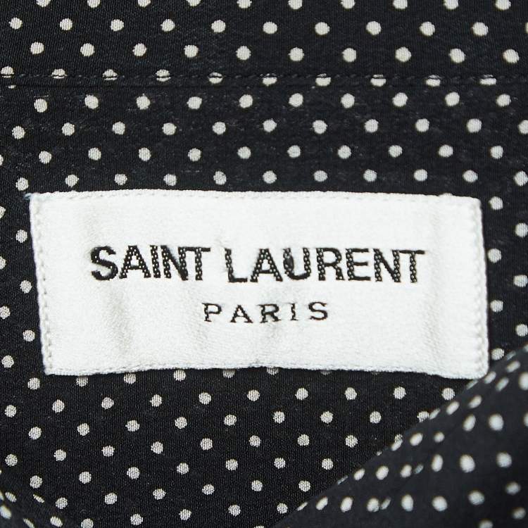 Pre Owned Saint Laurent Paris Black/White Polka Dots Silk Button Down Shirt M