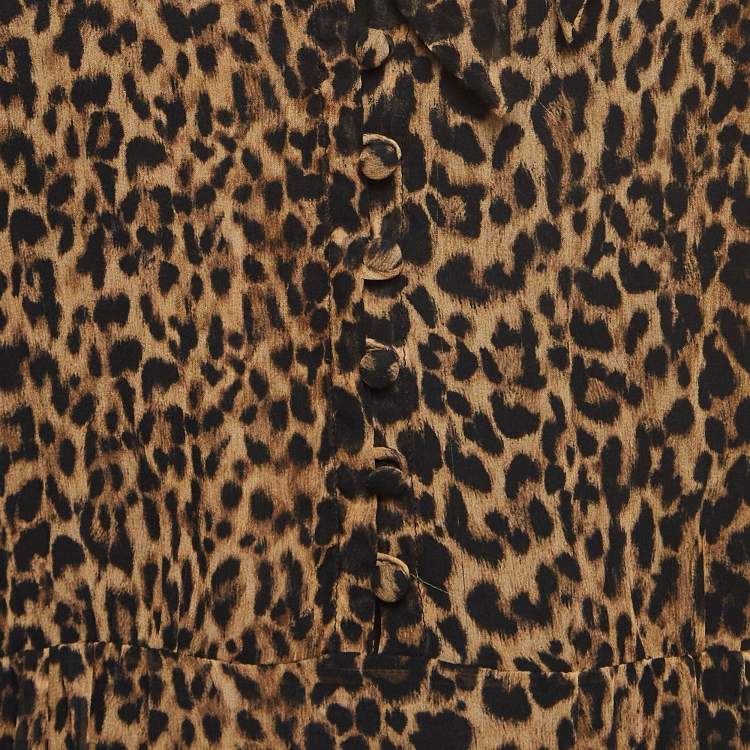Pre Owned Saint Laurent Brown Leopard Print Chiffon Midi Dress S
