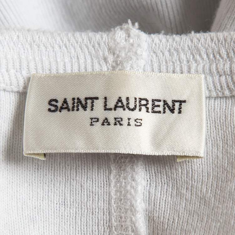 Pre Owned Saint Laurent Paris White Logo Print Cotton Knit Oversized T-Shirt XS