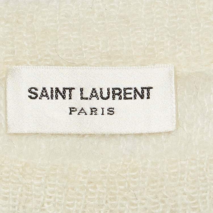 Pre Owned Saint Laurent Paris Cream/Black Striped Mohair Blend Bateau Neckline Jumper S