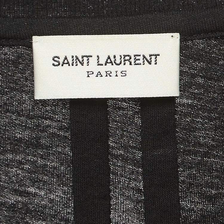 Pre Owned Saint Laurent Paris Black Musical and Leopard Print Cotton Jersey T-Shirt S