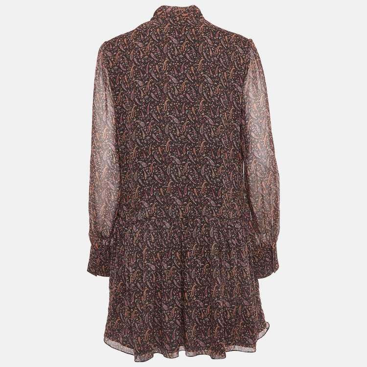 Pre Owned Saint Laurent Black Paisley Print Silk Neck Tie Mini Dress M