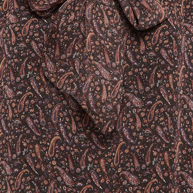 Pre Owned Saint Laurent Black Paisley Print Silk Neck Tie Mini Dress M