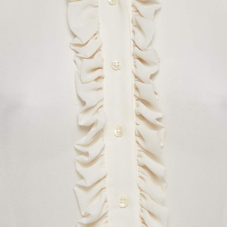 Pre Owned Saint Laurent Off-White Silk Ruffle Detail Shirt Blouse M