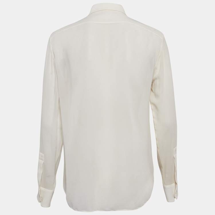 Pre Owned Saint Laurent Off-White Silk Ruffle Detail Shirt Blouse M