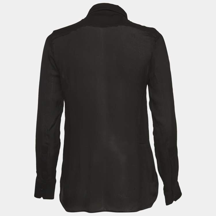 Pre Owned Saint Laurent Paris Black Silk Ruffle Detail Shirt Blouse M