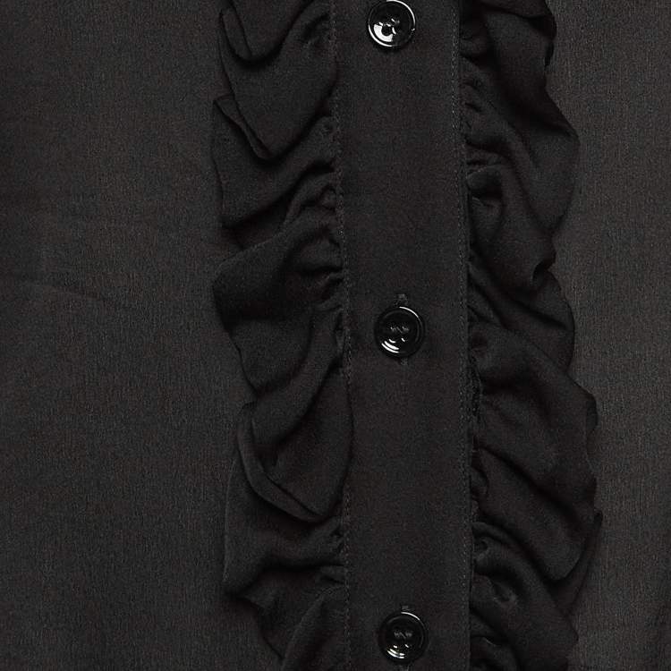 Pre Owned Saint Laurent Paris Black Silk Ruffle Detail Shirt Blouse M