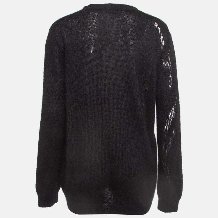 Pre Owned Saint Laurent Paris Black Ripped Mohair Knit Buttoned Cardigan S