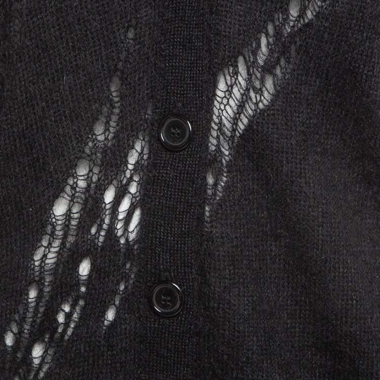 Pre Owned Saint Laurent Paris Black Ripped Mohair Knit Buttoned Cardigan S