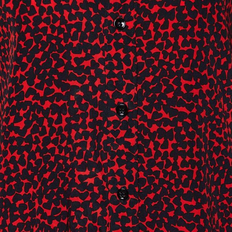 Pre Owned Saint Laurent Paris Red Heart Print Silk Button Front Shirt M