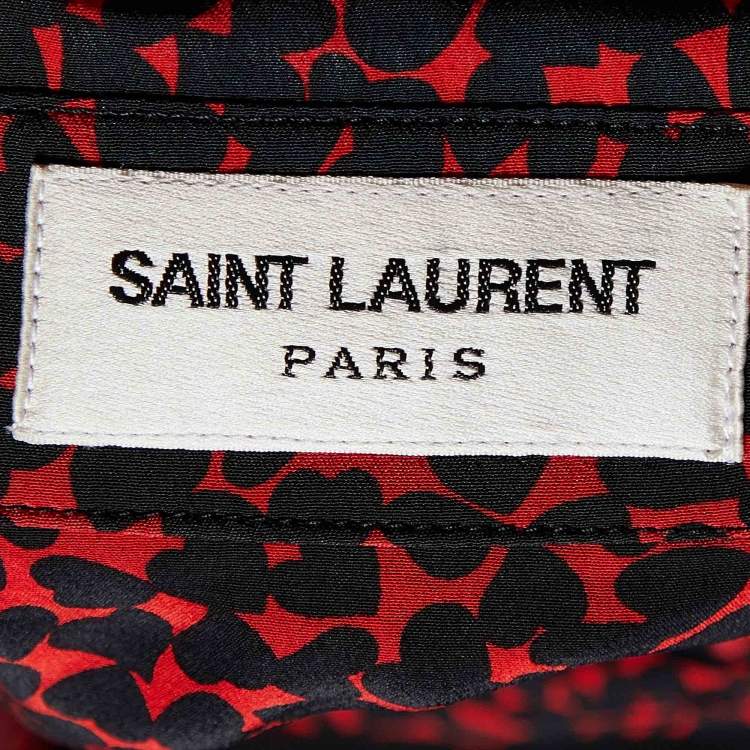 Pre Owned Saint Laurent Paris Red Heart Print Silk Button Front Shirt M
