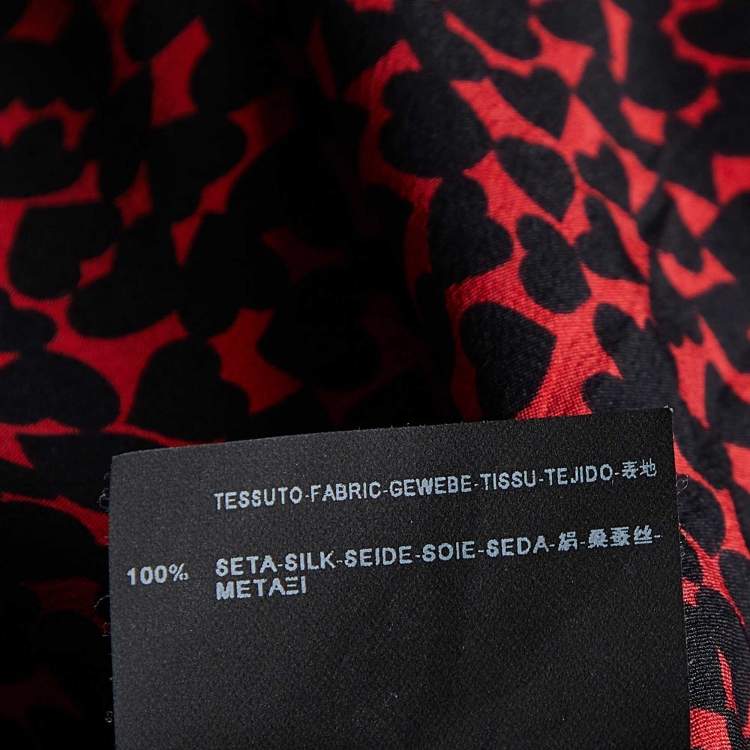 Pre Owned Saint Laurent Paris Red Heart Print Silk Button Front Shirt M
