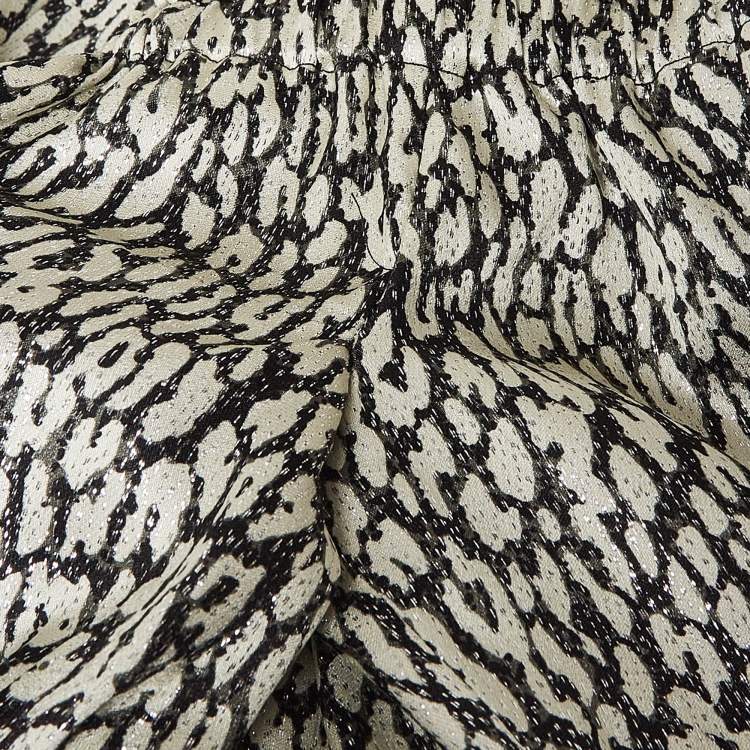 Pre Owned Saint Laurent Black Animal Print Lame Off-Shoulder Mini Dress S