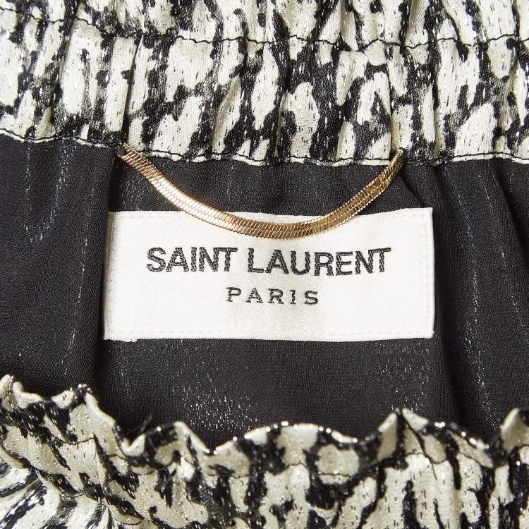 Pre Owned Saint Laurent Black Animal Print Lame Off-Shoulder Mini Dress S