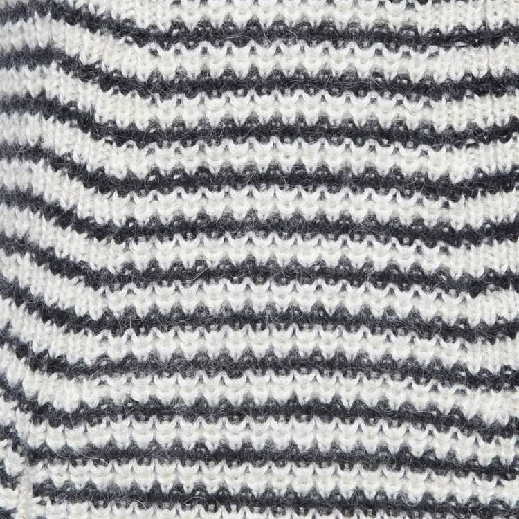 Pre Owned Saint Laurent White/Black Stripe Wool Blend Knit Hooded Sweater XS