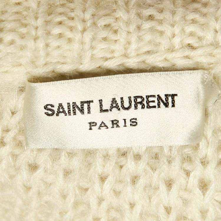 Pre Owned Saint Laurent White/Black Stripe Wool Blend Knit Hooded Sweater XS