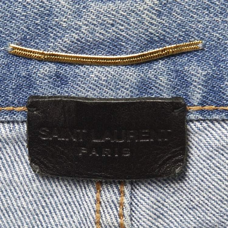 Pre Owned Saint Laurent Light Blue Ripped Denim Shorts S Waist 24"