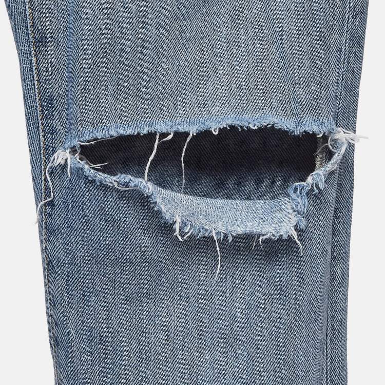 Pre Owned Saint Laurent Blue Ripped Denim Skinny Jeans M Waist 27"