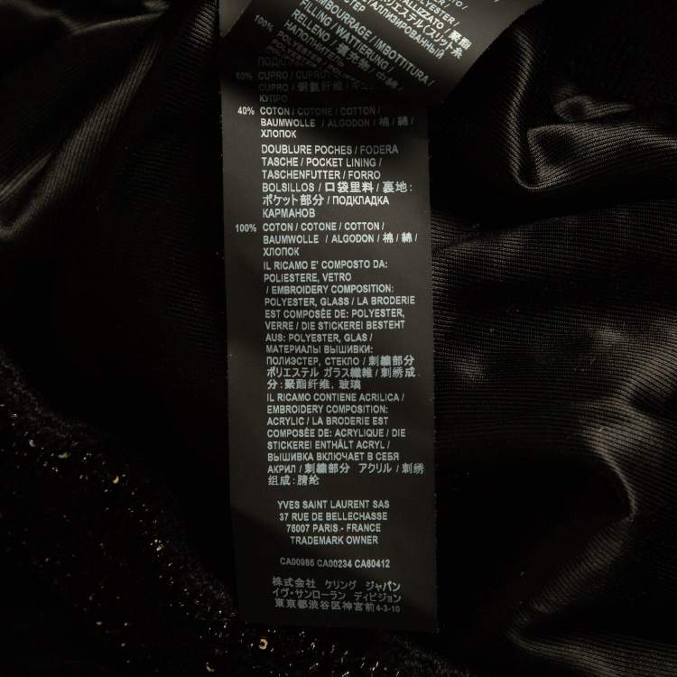 Pre Owned Saint Laurent Black Embellished Velvet Bomber Jacket S
