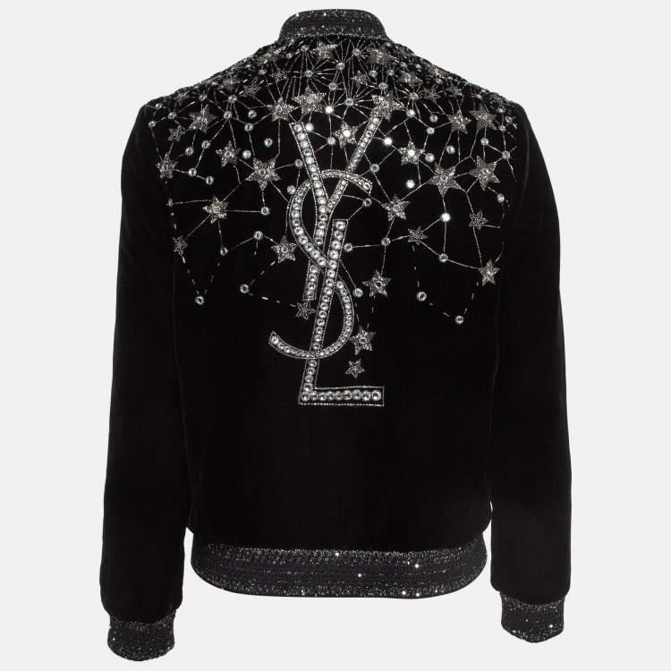 Pre Owned Saint Laurent Black Embellished Velvet Bomber Jacket S