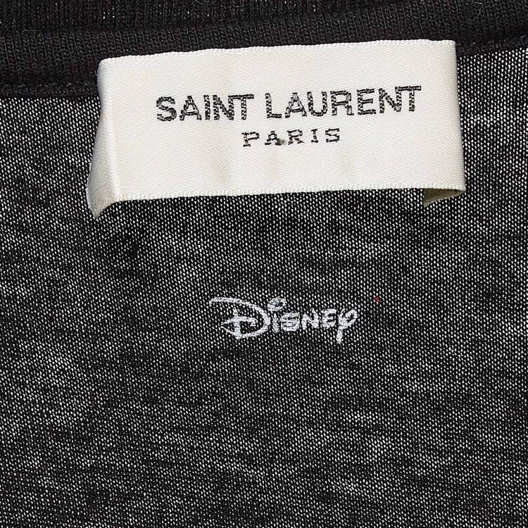 Pre Owned Saint Laurent Paris x Disney Black Mickey Mouse Print Cotton Knit Tshirt XS