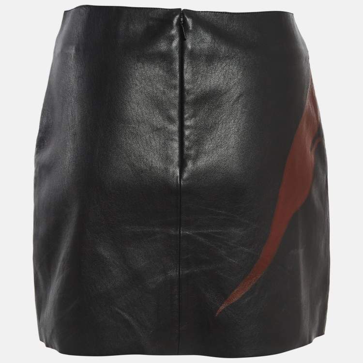 Pre Owned Saint Laurent Paris Black Flame Print Leather Mini Skirt M