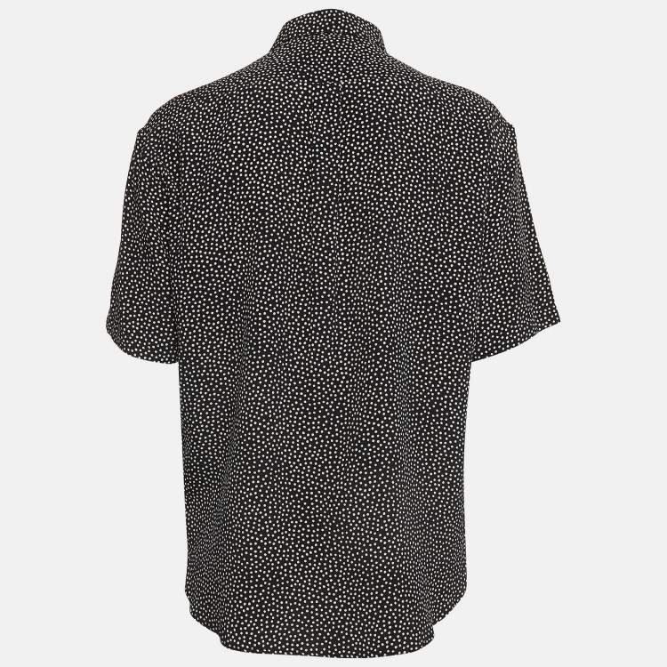 Pre Owned Saint Laurent Paris Black Dotted Print Silk Shirt M