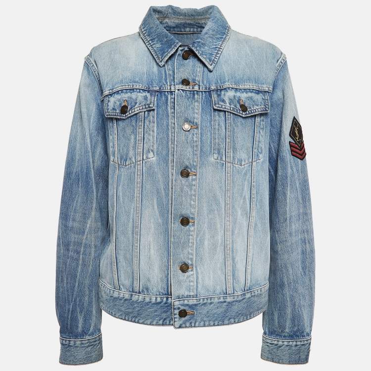 Pre Owned Saint Laurent Paris Blue Denim Applique Detail Jacket M