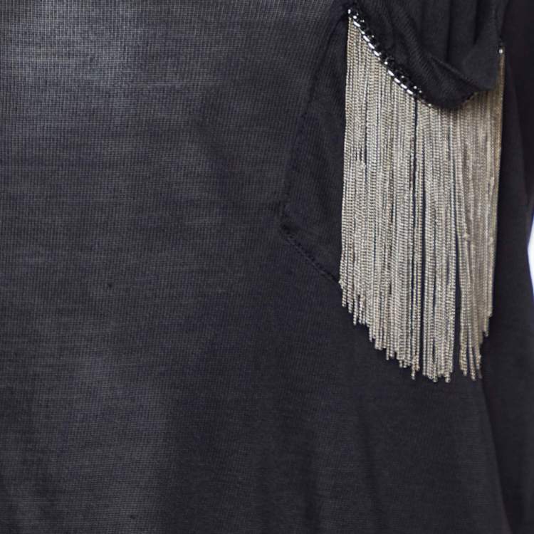 Pre Owned Saint Laurent Paris Grey Chain Pocket Silk Jersey T-Shirt M