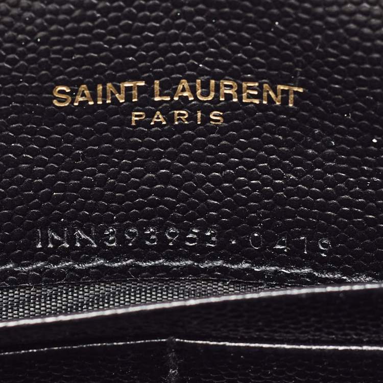 Pre Owned Saint Laurent Black Matelassé Leather Monogram Envelope Wallet on Chain