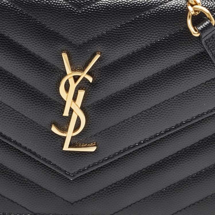 Pre Owned Saint Laurent Black Matelassé Leather Monogram Envelope Wallet on Chain