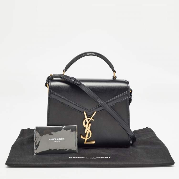 Pre Owned Saint Laurent Black Leather Mini Cassandra Top Handle Bag
