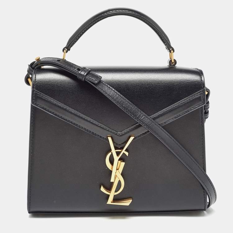 Pre Owned Saint Laurent Black Leather Mini Cassandra Top Handle Bag