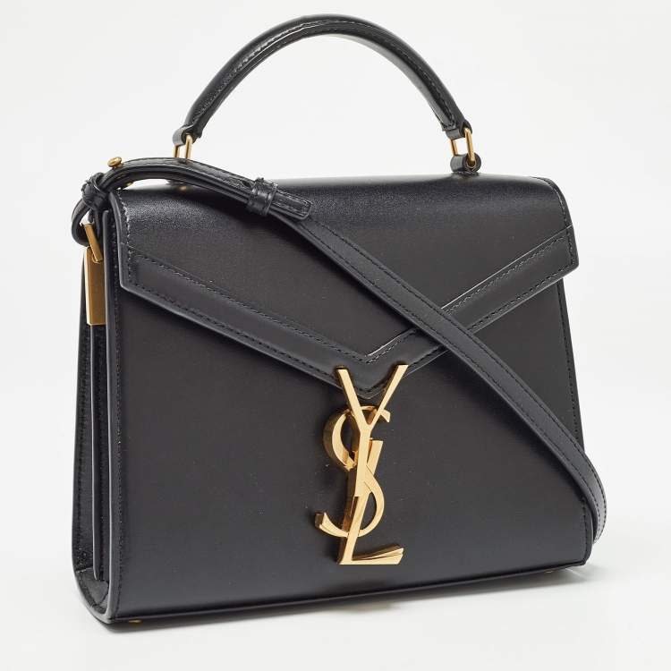Pre Owned Saint Laurent Black Leather Mini Cassandra Top Handle Bag