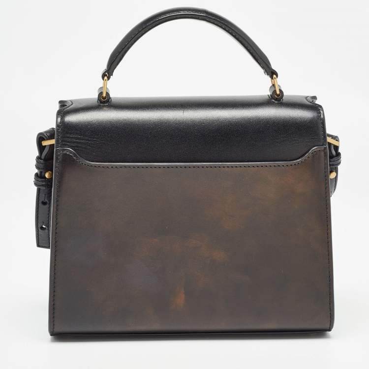 Pre Owned Saint Laurent Black Leather Mini Cassandra Top Handle Bag