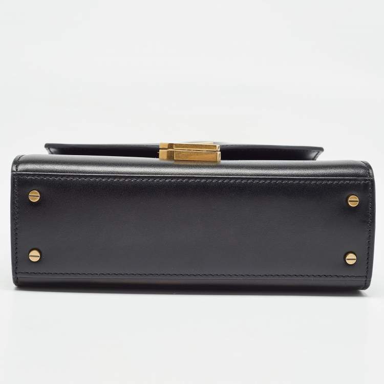Pre Owned Saint Laurent Black Leather Mini Cassandra Top Handle Bag